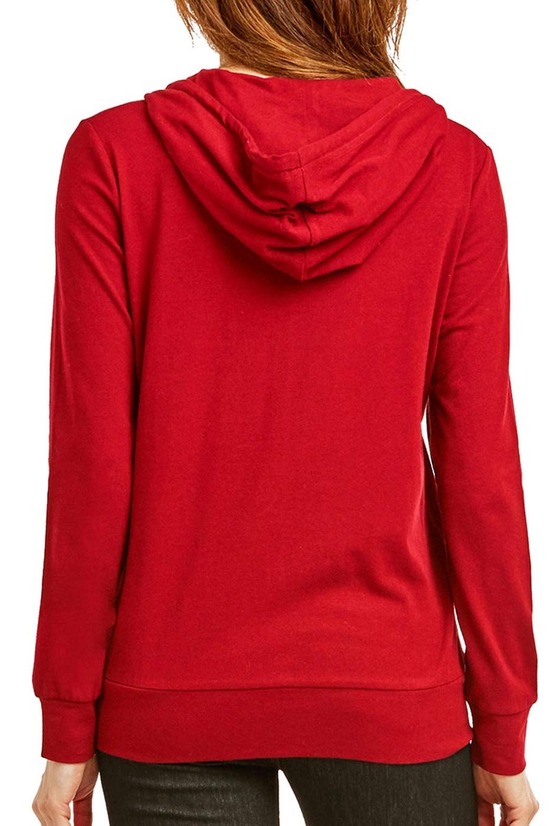 Cottonbell Women's Zip Up Cotton Light Hoodie Jacket (M, Red) - Image 4